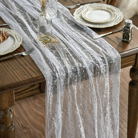Artoid Mode white-silver gauze table runner with glitter foil for elegant dinners