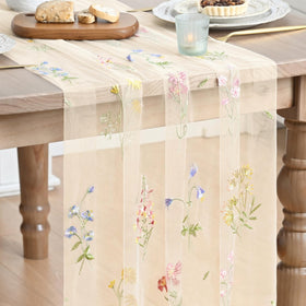 Artoid Mode wildflower table runner in beige apricot embroidery for elegant spring dining