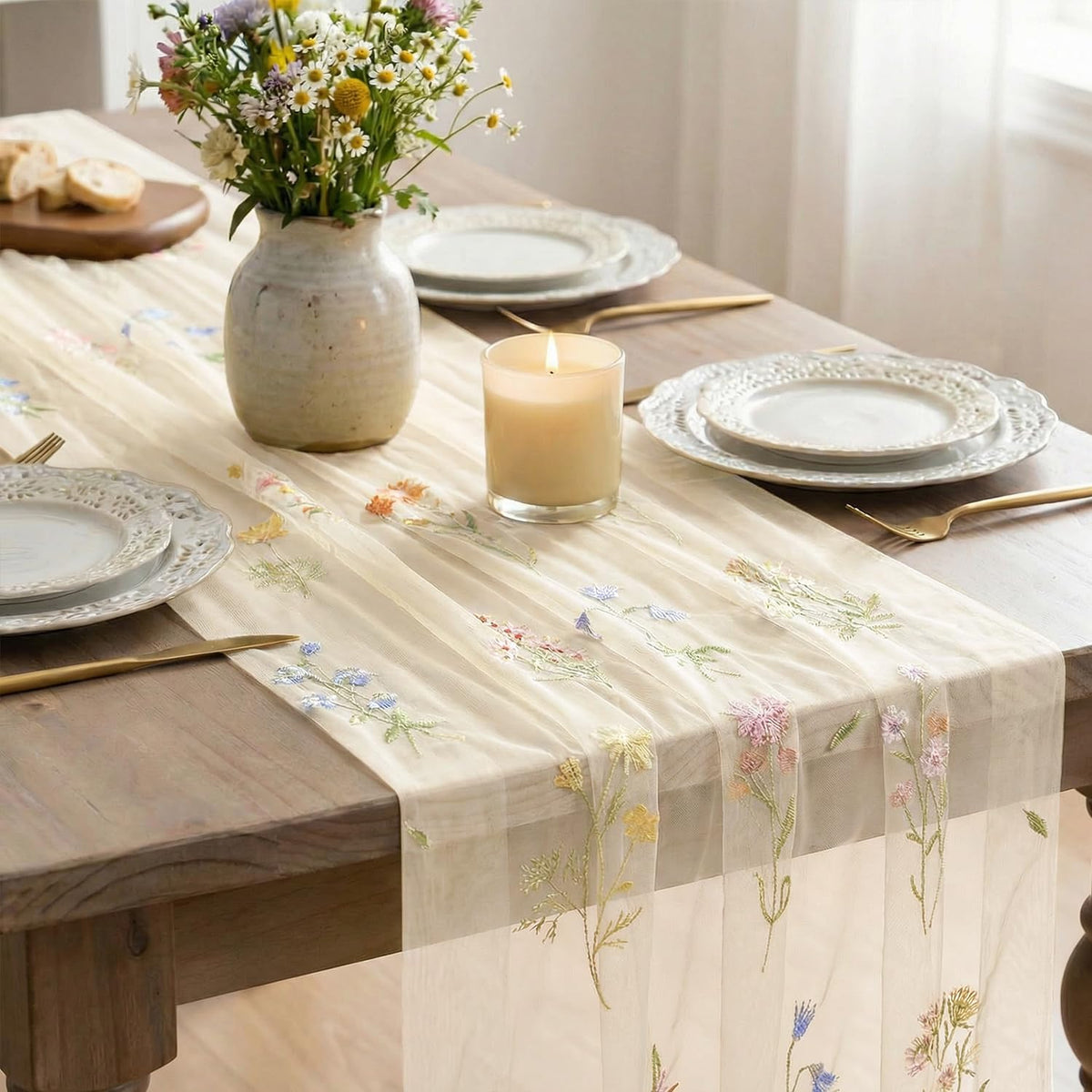 Detail of tulle and embroidery on Artoid Mode table runner
