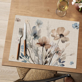 Artoid Mode wipeable plastic woven placemats designed for easy cleaning after meals