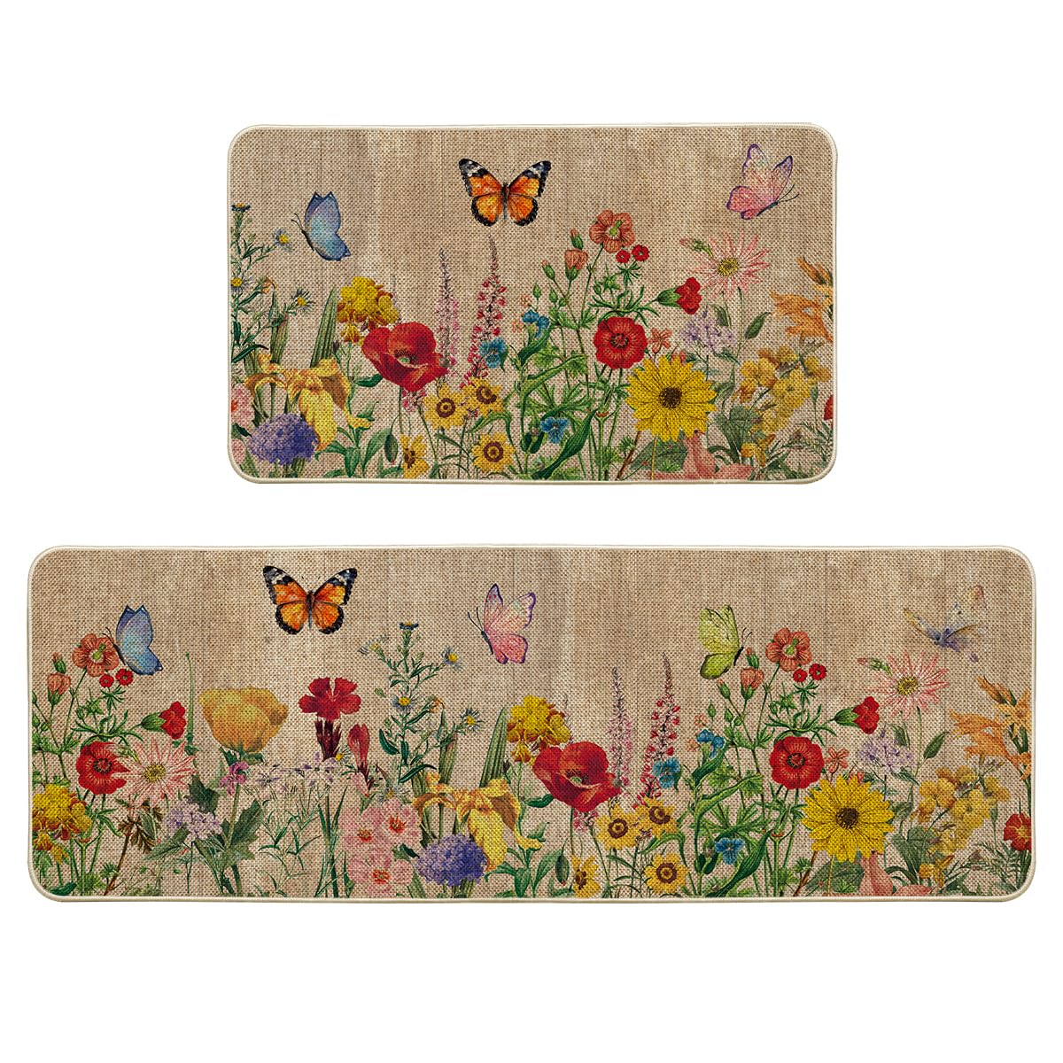 Artoid Mode Wood Flowers Butterfly kitchen mat 17x29 adds seasonal style and floor protection.