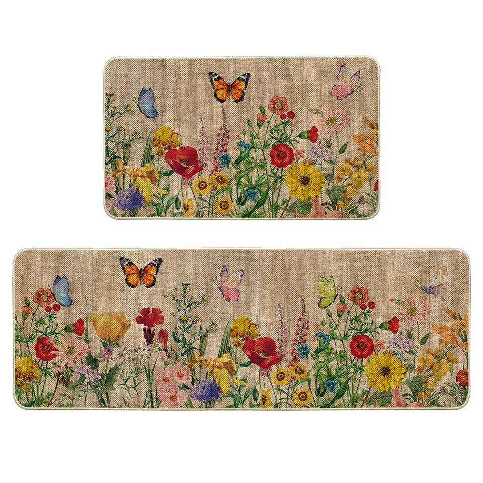 Artoid Mode Wood Flowers Butterfly kitchen mat 17x29 adds seasonal style and floor protection.