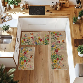 Artoid Mode wood flowers butterfly spring kitchen mat 17x29 closeup pattern, non-slip back for safer floors.