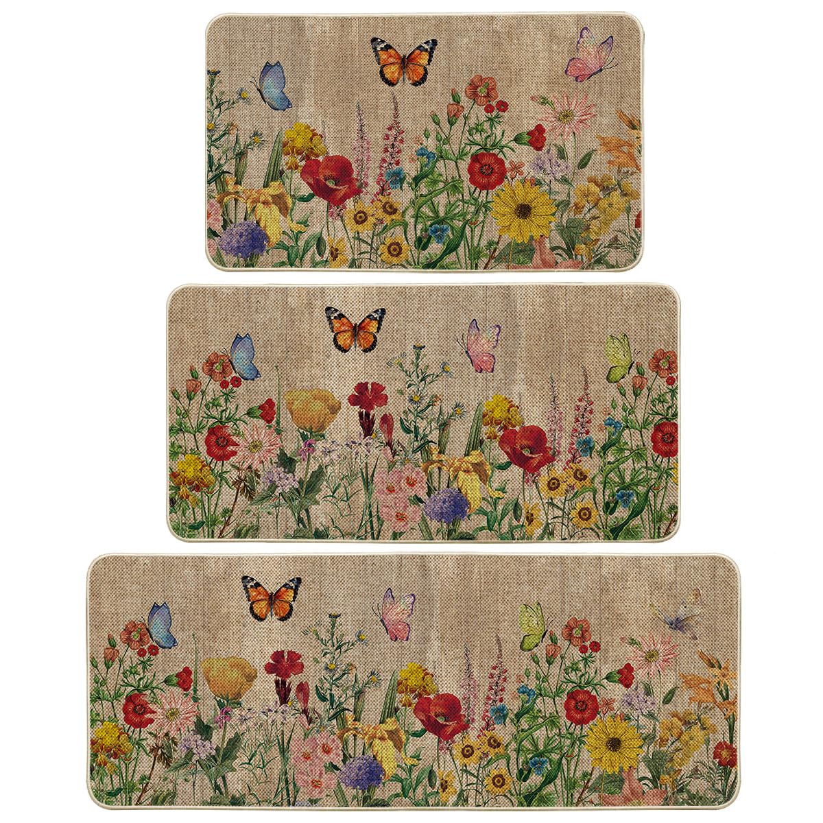 Artoid Mode wood flowers butterfly spring kitchen mat 17x29 top view offers durable color for busy kitchens.