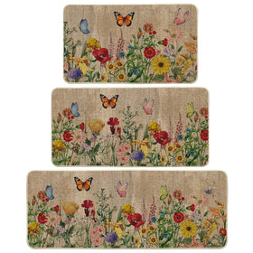 Artoid Mode wood flowers butterfly spring kitchen mat 17x29 top view offers durable color for busy kitchens.