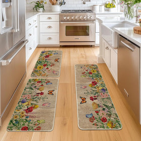 Artoid Mode 17x36 mat featuring wood flowers butterfly design, adds seasonal color and floor protection.