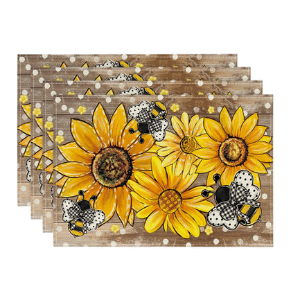 Artoid Mode wood sunflowers bee placemats brighten tables while protecting surfaces.