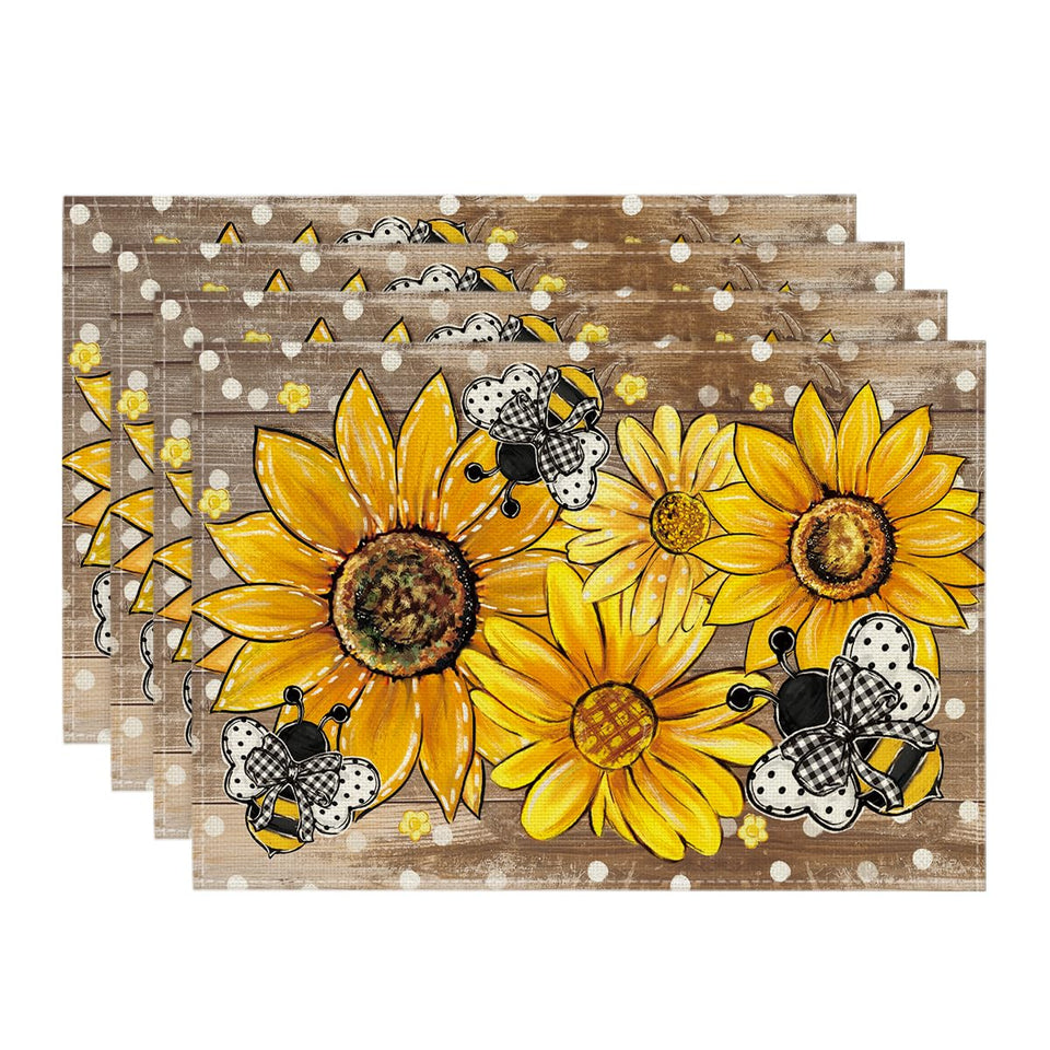 Artoid Mode wood sunflowers bee placemats brighten tables while protecting surfaces.