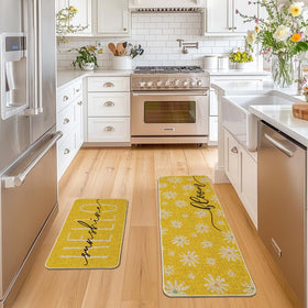 Artoid Mode Yellow Daisy Hello Sunshine Bloom kitchen mat 17x47 adds color and floor protection