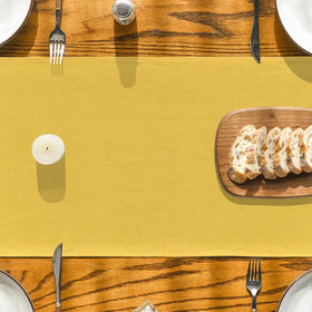 Artoid Mode Yellow Table Runner fabric texture detail in natural light