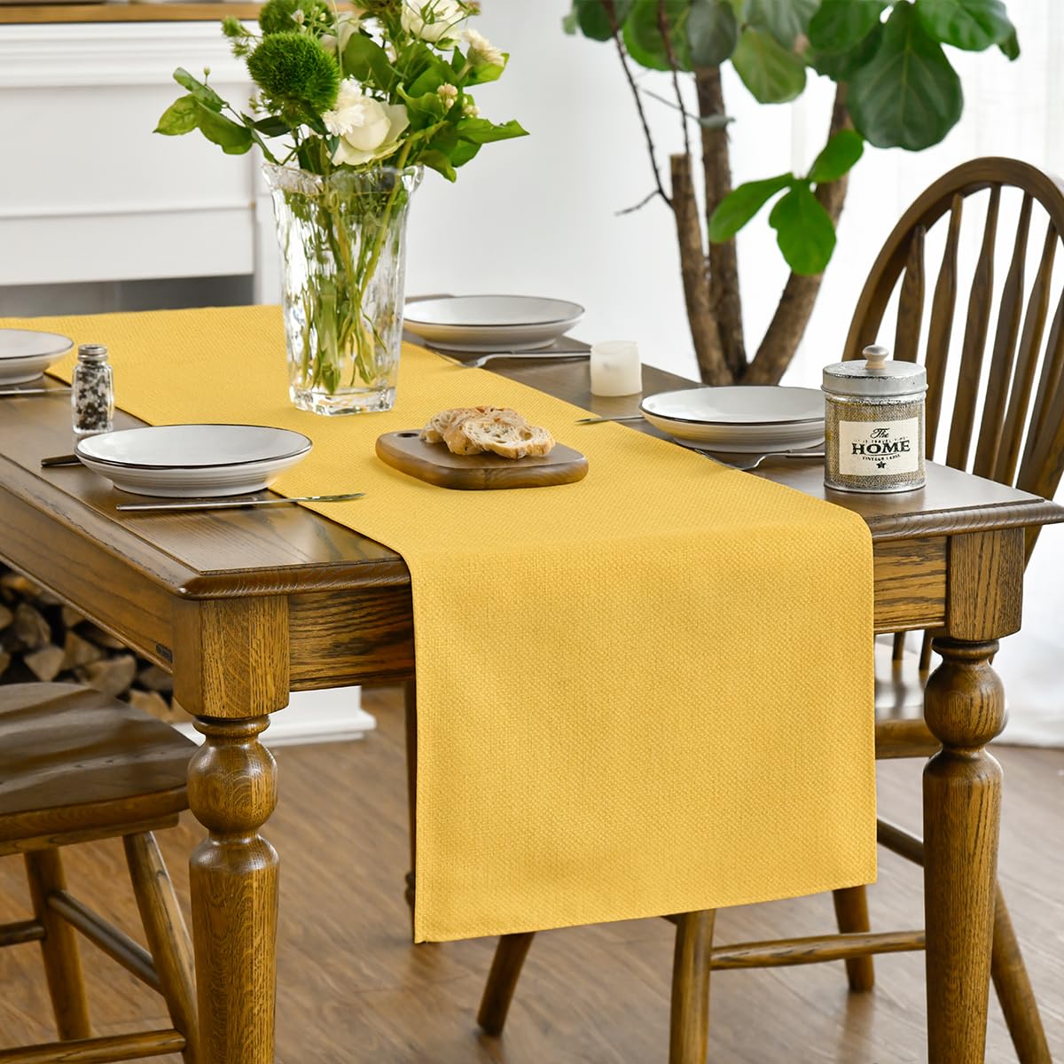 Artoid Mode Yellow Table Runner spread across dining table for everyday meals