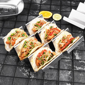 ARTTHOME stainless steel taco holder, durable standing rack for spills-free filling.