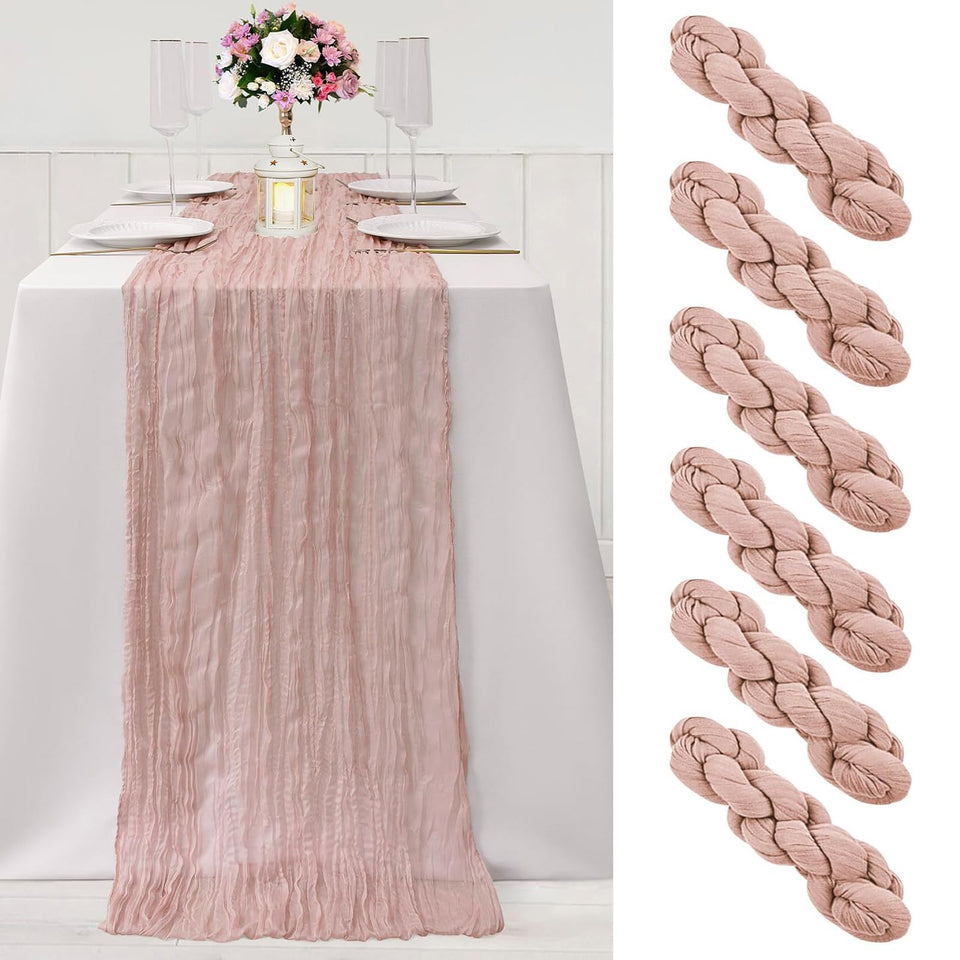 Arucxlzq dusty pink gauze table runner 10ft adds soft romantic texture for any setting.