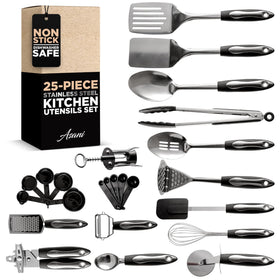 Asani 25-piece utensil set durability in stainless steel for daily cooking.