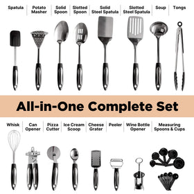 Asani solid and slotted spoons and turners for versatile cooking tasks.