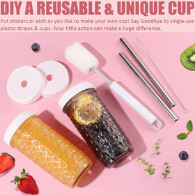 ASANMEYO wide-mouth glass cups ideal for bubble tea, smoothies, and iced coffee