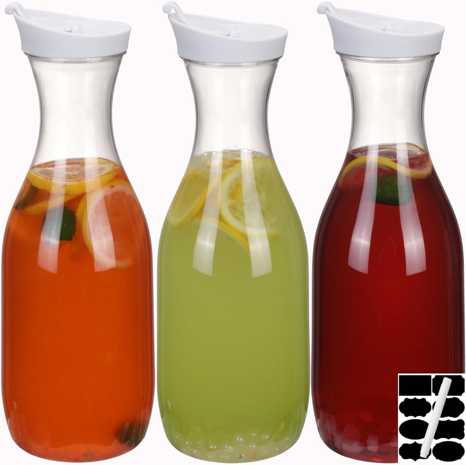 ASANMEYO 3-pack carafes with flip-top lids, ideal for party beverage service.