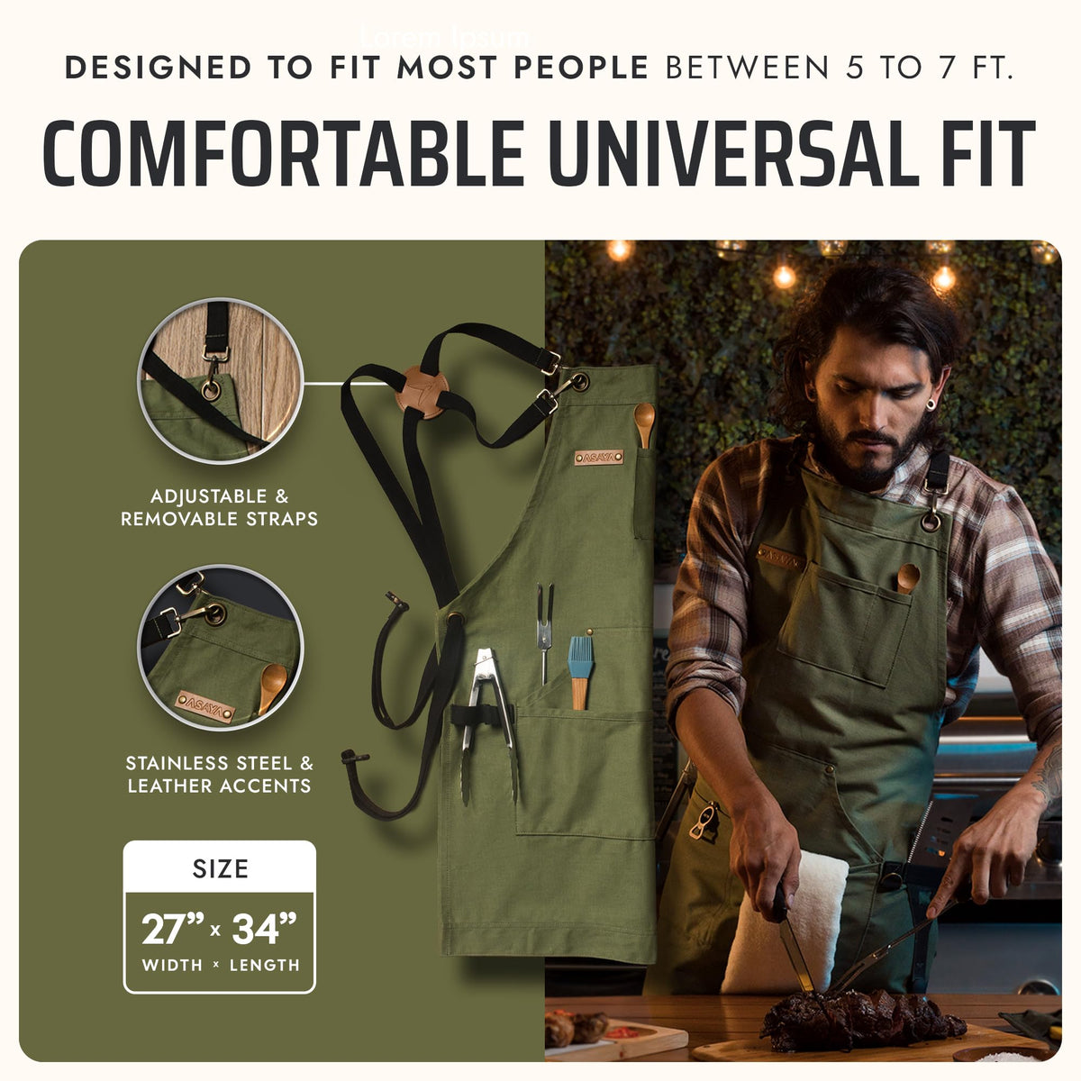 Asaya 10oz green canvas apron designed for durable daily use