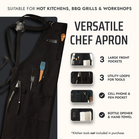 Asaya cross-back straps provide comfortable support during long grilling sessions