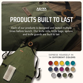 Asaya apron with stainless hardware and leather accents for rugged style
