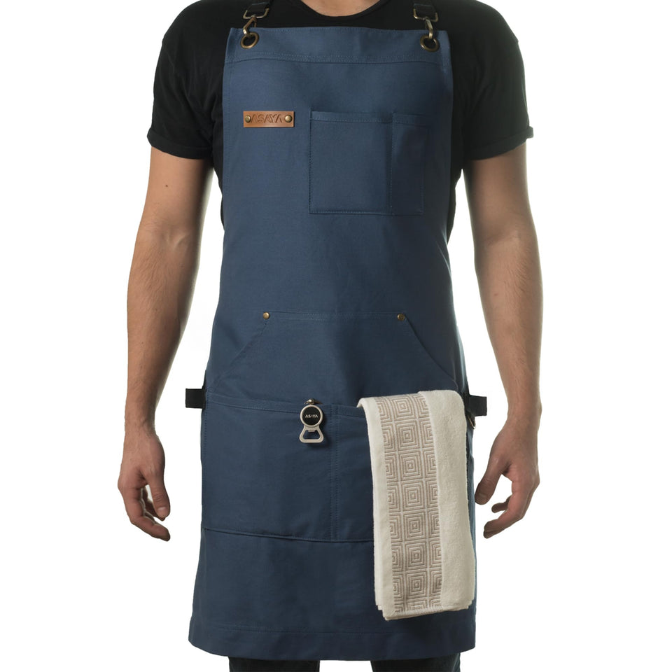 Asaya Chef Apron with cross-back strap offers all-day comfort during cooking