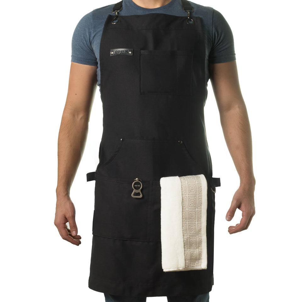 Asaya Chef & BBQ Apron front view shows sturdy 10oz canvas for daily cooking