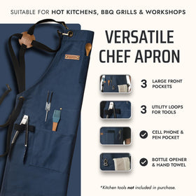 Asaya Apron pockets with cellphone holder keep tools accessible while you cook