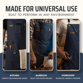 Asaya Apron universal fit accommodates most sizes for shared kitchen spaces