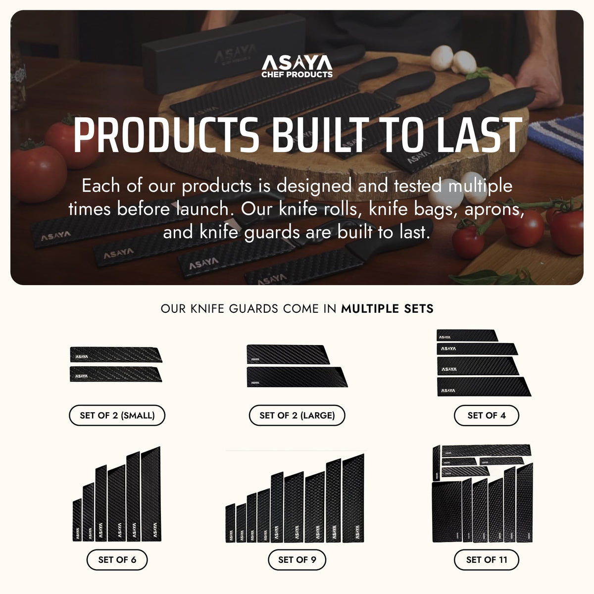 Asaya durable six-pack knife guards provide compact kitchen storage