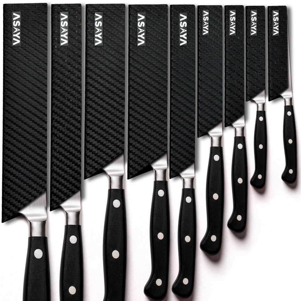 Asaya knife edge guards 9-piece set protect blades during storage and transport.
