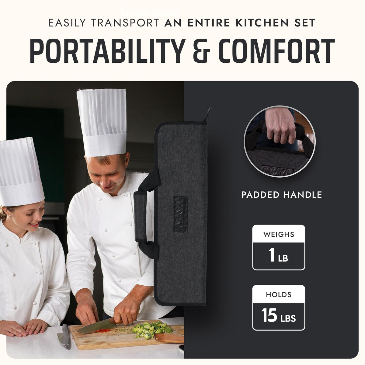 Asaya mesh pockets provide secure storage and quick access to utensils.