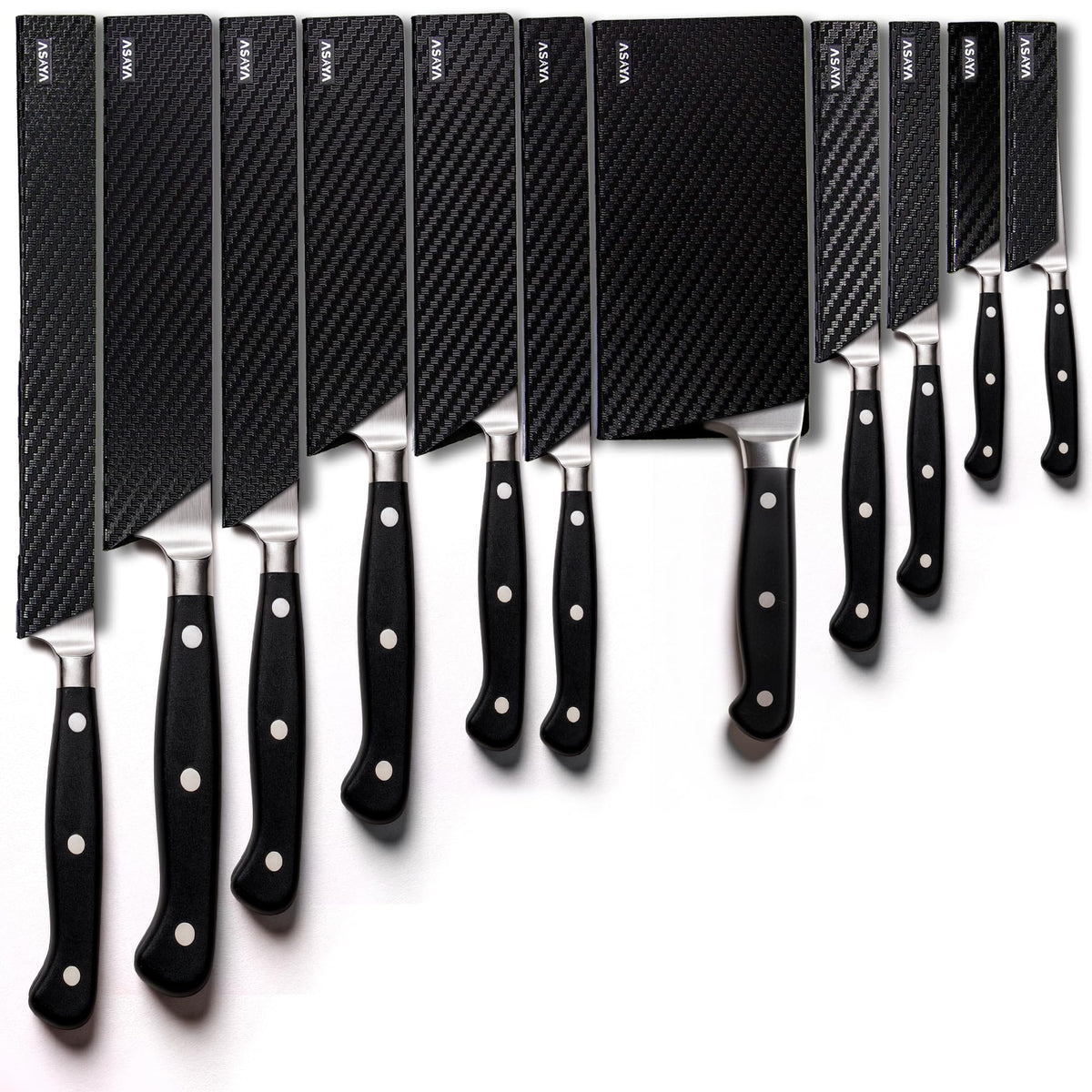 Asaya edge guards for chef knives protect blades during storage.