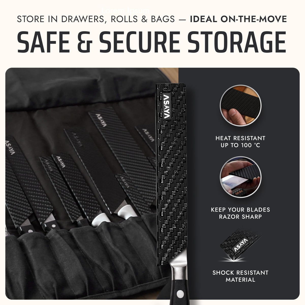 Asaya soft felt lining cushions blades for safe storage