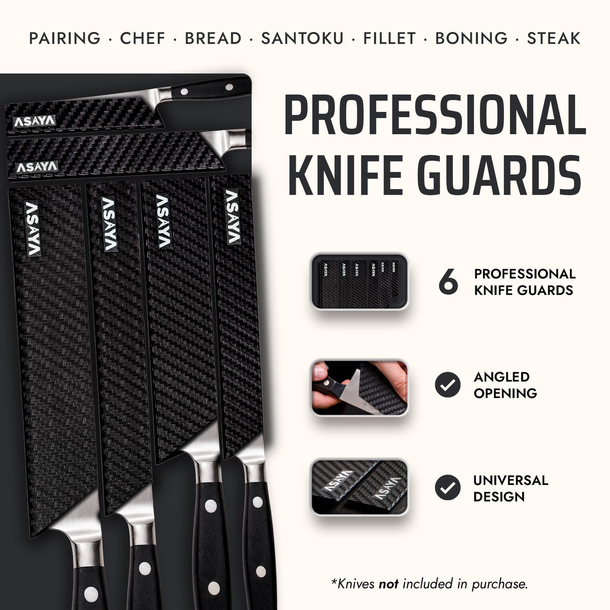 Asaya universal knife sheath with angled opening fits straight and slanted handles