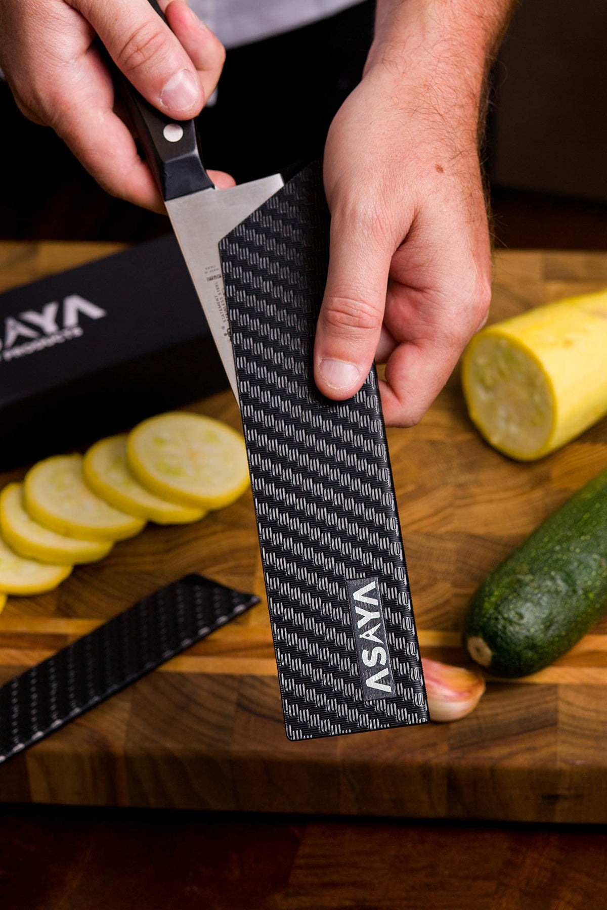 Asaya universal knife sheath angled opening fits straight or slanted handles.