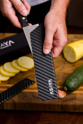 Asaya universal knife sheath angled opening fits straight or slanted handles.