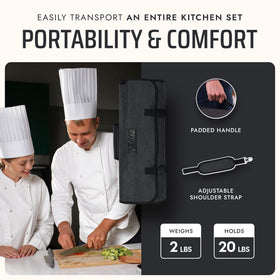 Asaya closed knife roll showing compact 6-inch width for tight spaces.