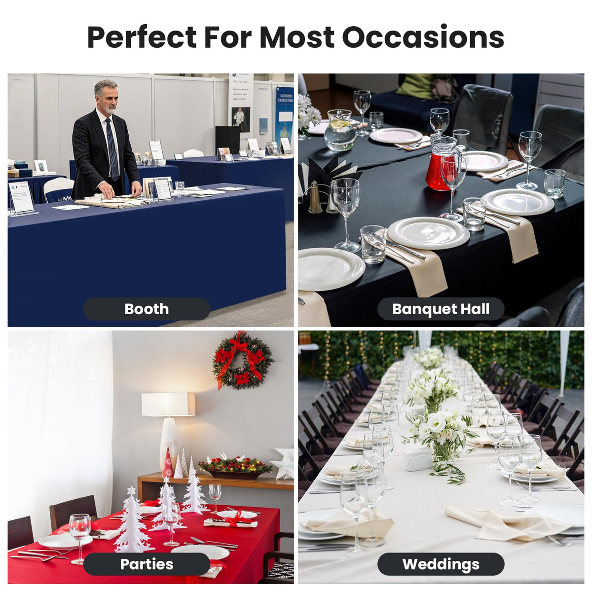 Ascoza black fitted cover enhances presentation for weddings and trade shows.