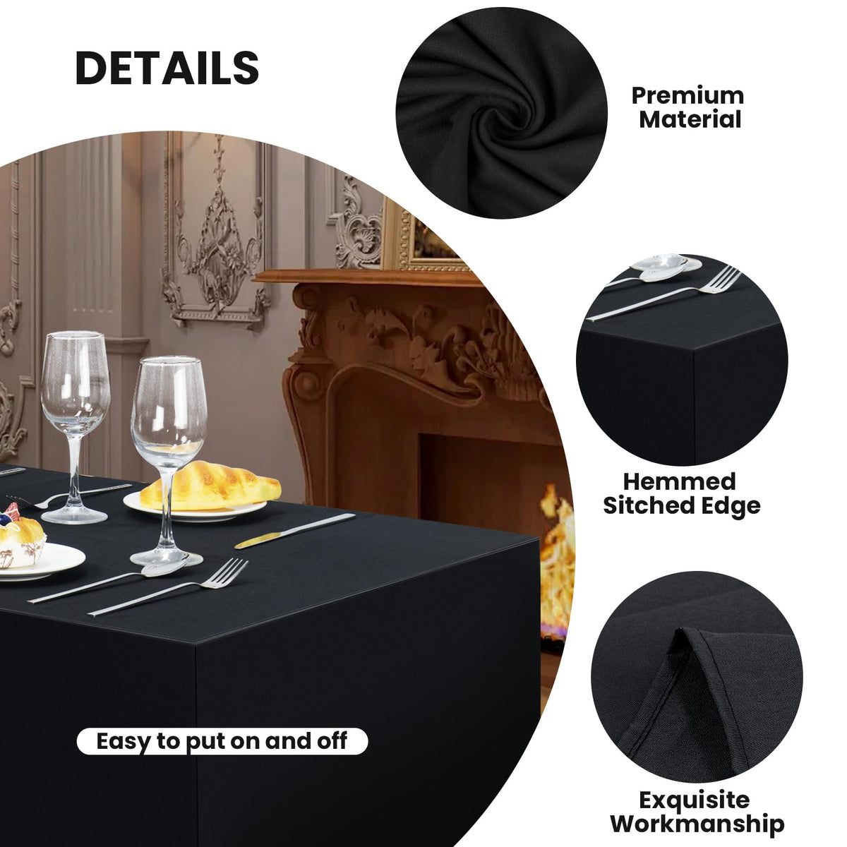 Ascoza waterproof, stain-resistant fabric keeps surfaces clean for party setups.