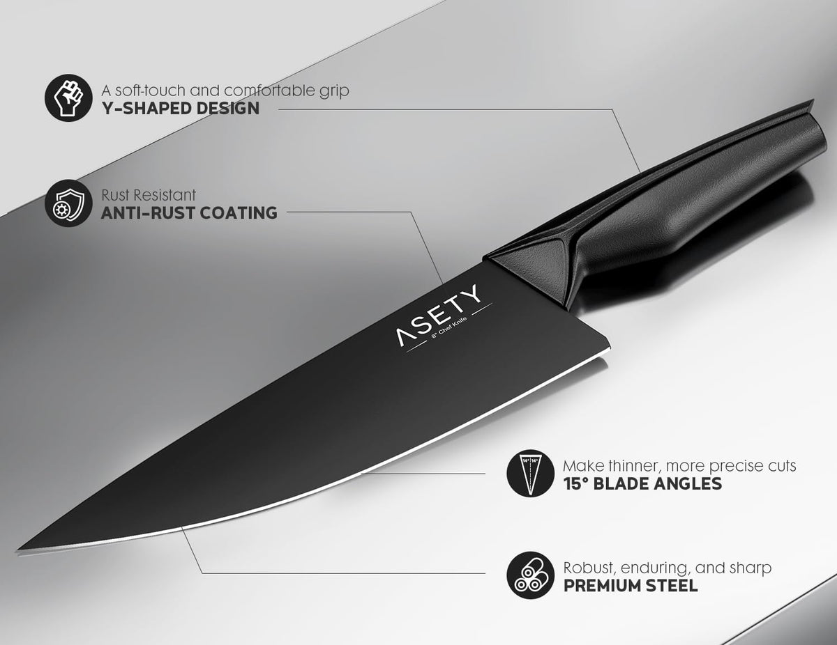 ASETY hardwood block with built in sharpener keeps blades ready.