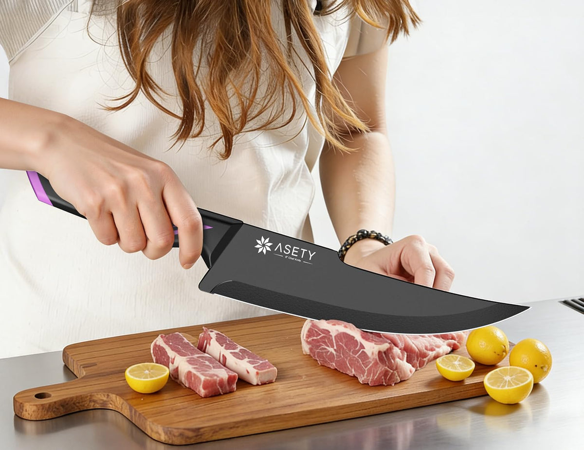 ASETY eight-inch chef knife for precise dicing and slicing.