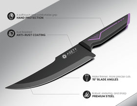 ASETY gift-ready knife set in black purple box design.