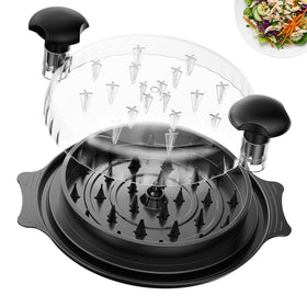 ASHDOL 10-inch chicken shredder with tray shows progress through a clear lid for easy meal prep.