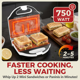 AshGlen dual-surface open view highlights even heating for two sandwiches