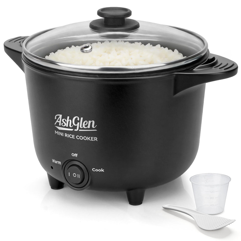 AshGlen small rice cooker in graphite ready for solo meals on your counter.