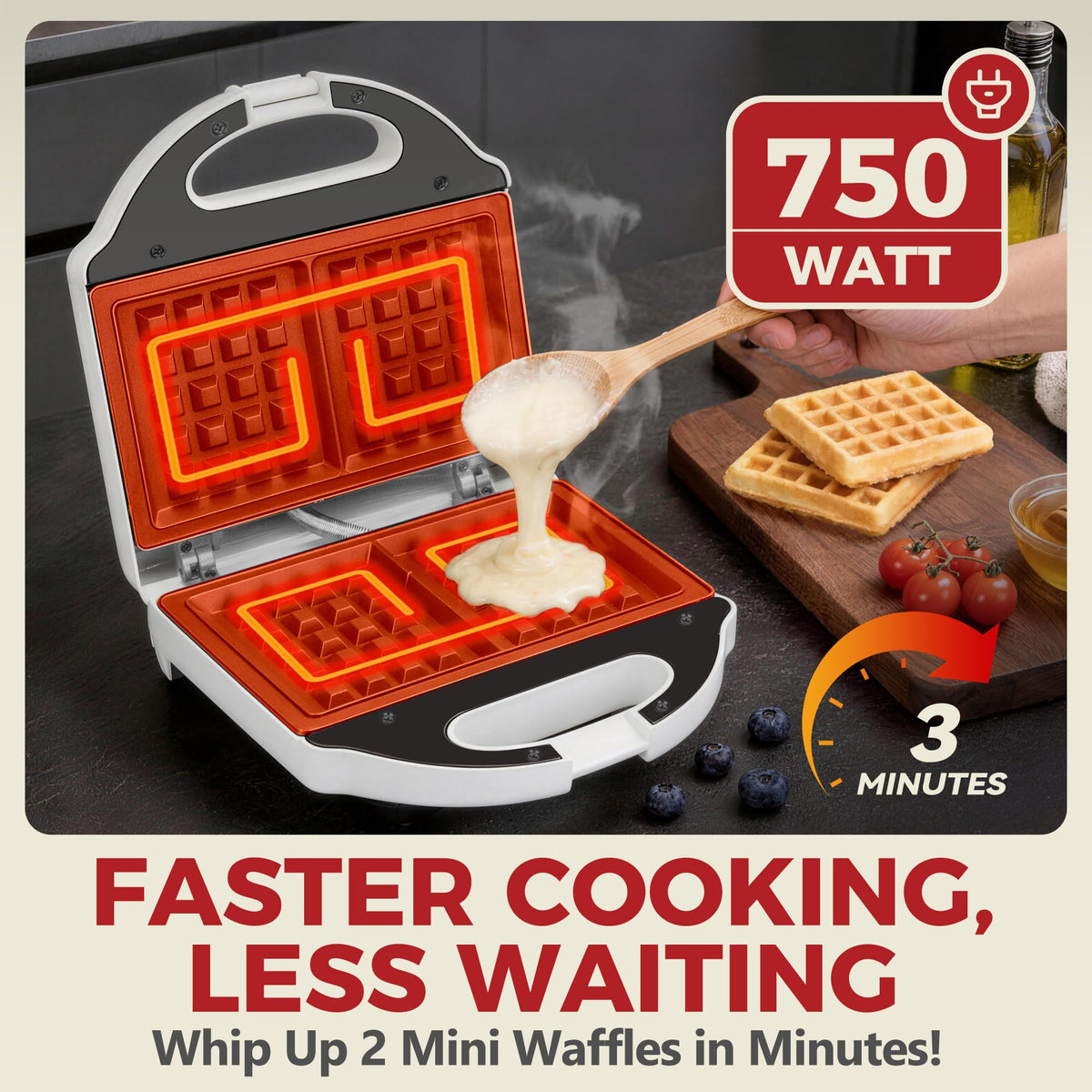 AshGlen waffle maker with ceramic coating supports healthier cooking and easy cleaning.
