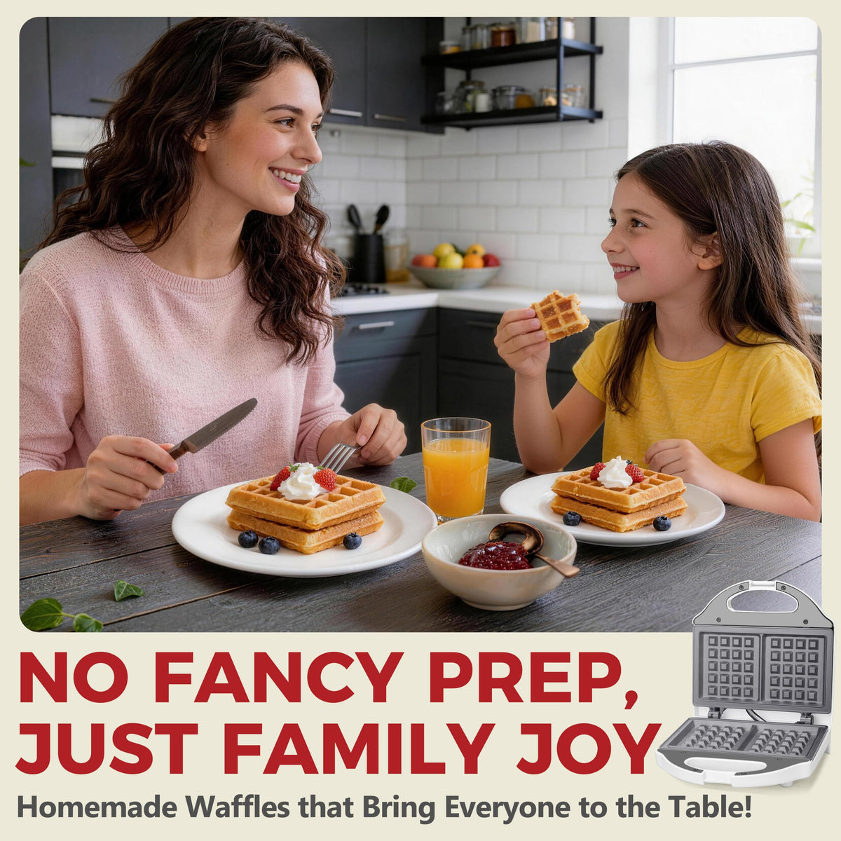 AshGlen two waffle breakfast maker heats fast for quick mornings.