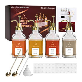 ASHIFY coffee syrup dispenser glass bottles for organized home bar