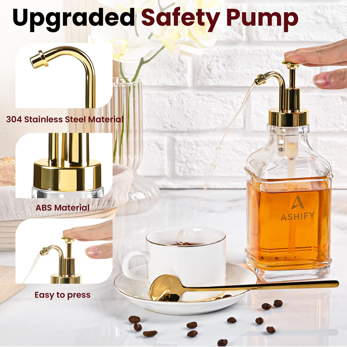 ASHIFY leak-proof dispenser with funnel and cleaning brush for mess-free refills