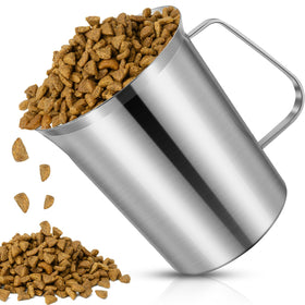 Ashmacdo 2 cup dog food scoop with engraved ounces and liters for precise portions.